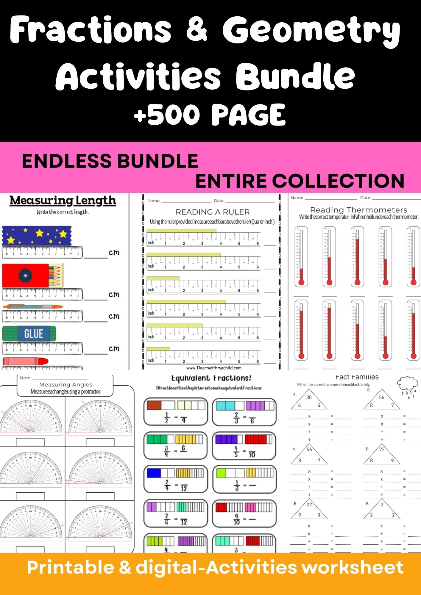 Fractions & Geometry Activities MEGA Bundle – 500+ Pages