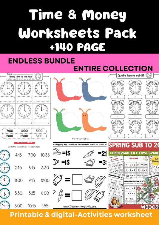 Time & Money Worksheets Pack