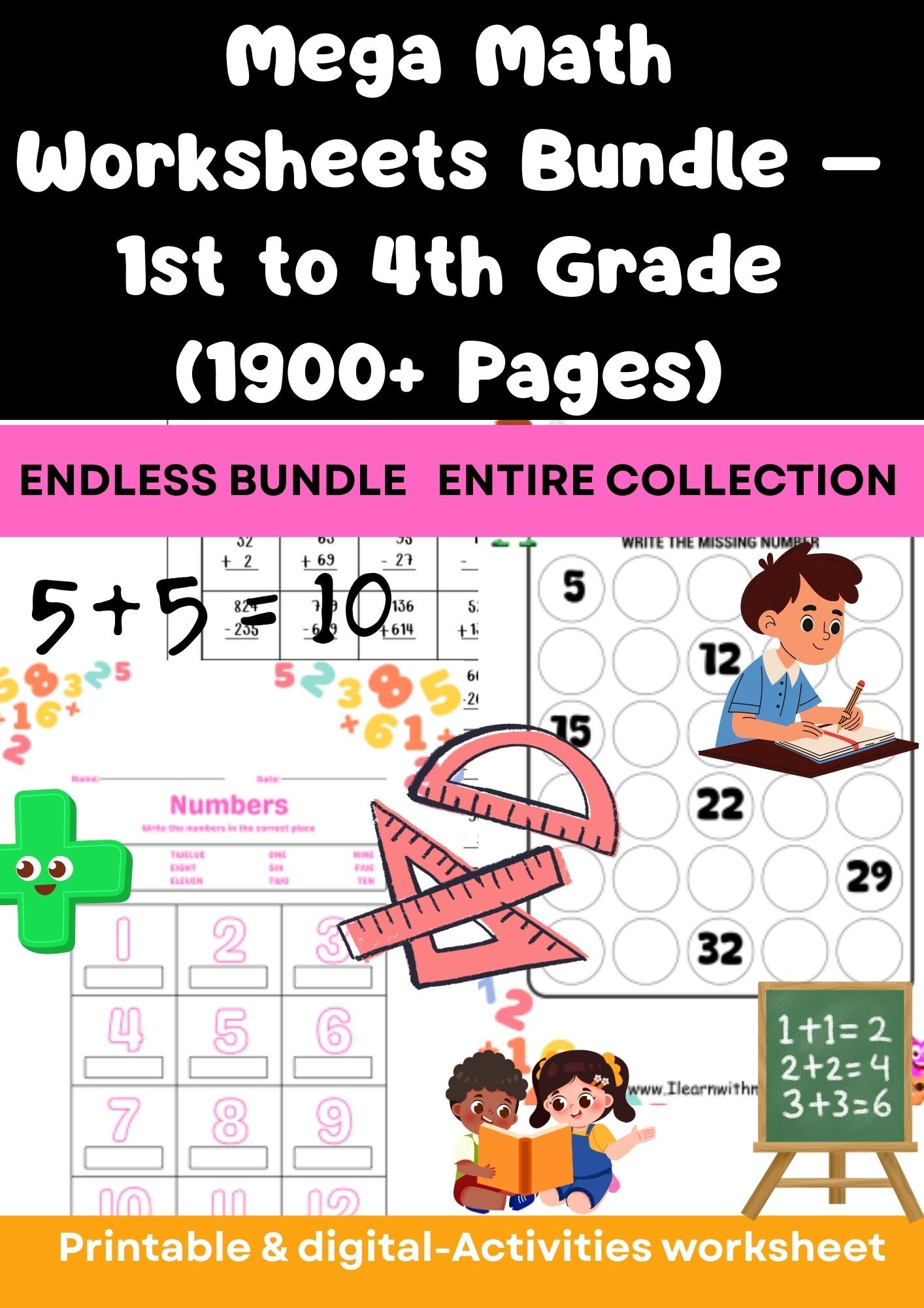 Ultimate Math Worksheets Mega Bundle Grades 1–4 (2,000+ Pages) | Printable Homeschool & Classroom Resource